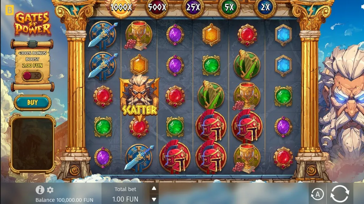 Pemandangan gerbang Olympus yang megah di slot Gates of Power