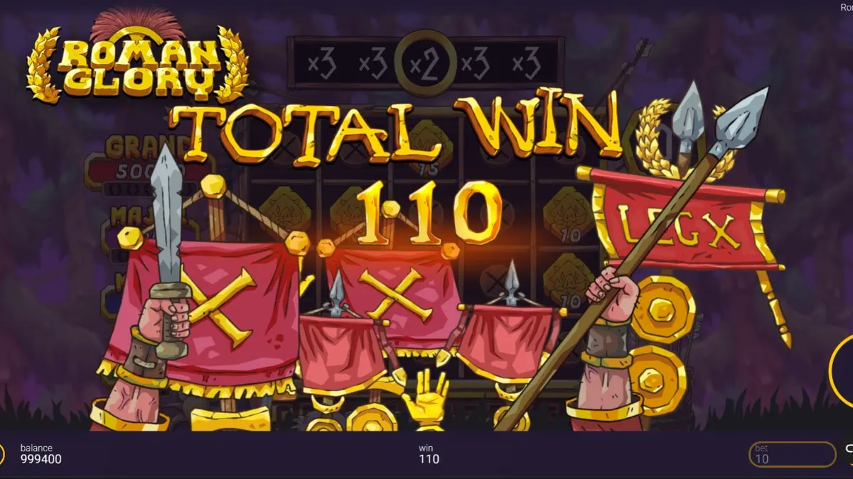 Tampilan visual slot Roman Glory dengan tema hutan dan prajurit Romawi